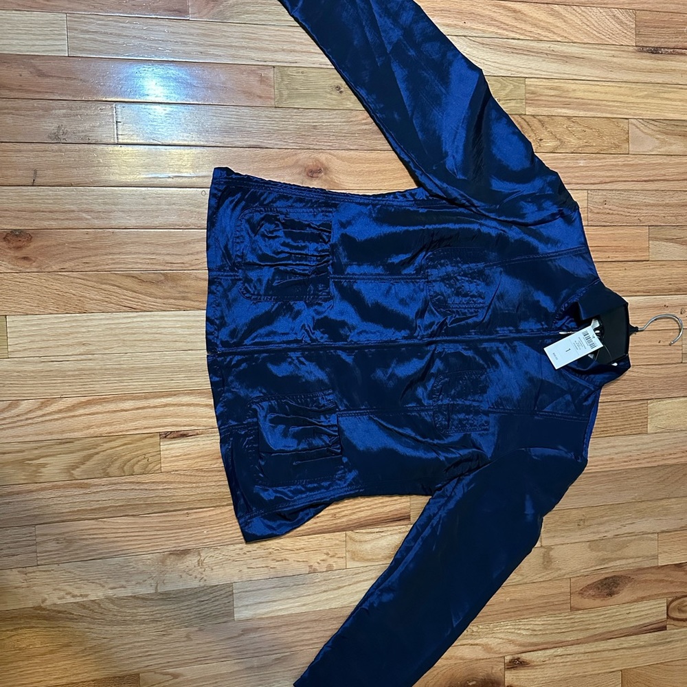 NEW Chico's Shimmering Crinkle Cameron Royal Blue Grotto Full Zip Jacket